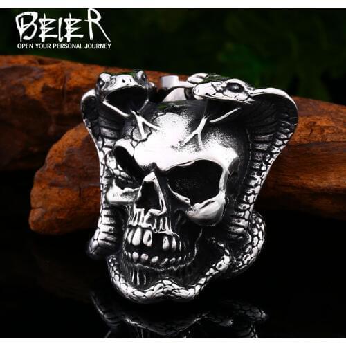 BEIER Stainless steel skull and snake head punk Pendant Necklace Wallet Connector Charm Chain fashion Gift jewelry BP8-421