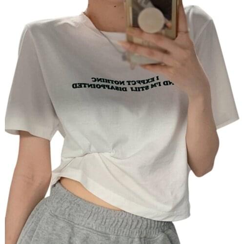 Women Korean Style T-shirt Casual O-neck Letter Print Summer Short Sleeve Basic Tops