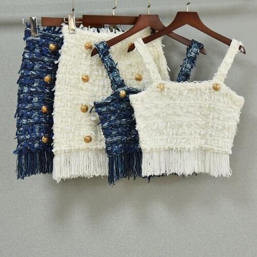 Chic Womens Skirt Suit High Quality tassles knitted Tank Tops +Mini Skirts 2Piece Set C676