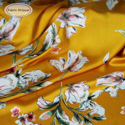100cm*150cm Vintage Flower Silky Satin Fabric Soft Crepe Charmeuse Dress Textile