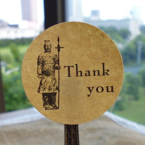 120pcs Thank You Kraft Paper Sticker Terracotta Warriors Baking Packaging Biscuit Bag Label Sealing Sticker