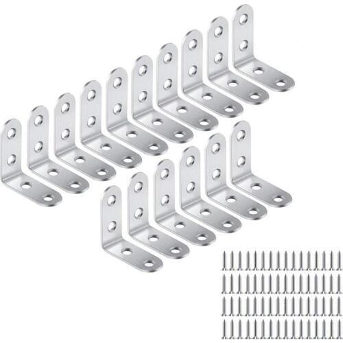 16 pcs Equerre de Coin - 40mmx40mm 90 Degree Right Angle Fastening Plugs Stainless Steel L Corner Shaped Braces with 64pcs Screw