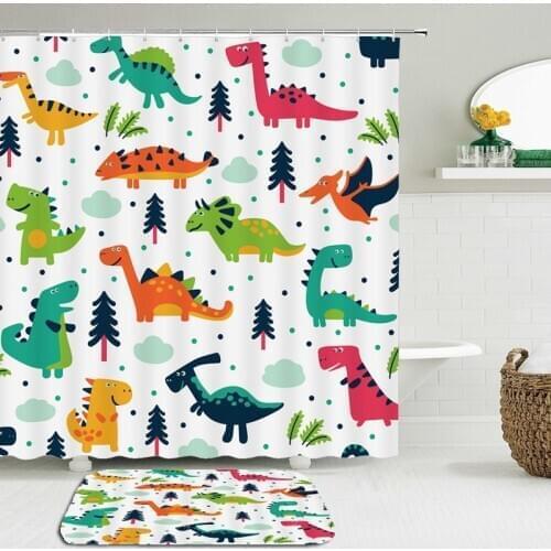 2Pcs/Set Cartoon lovely Dinosaur Shower Curtain Set Waterproof Polyester cloth+Non-slip Mat Rug Toilet Bathroom Home Decor