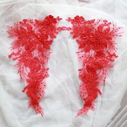 2 PCS NEW Ivory Wedding Cotton Lace Big Embroidery Wedding Dress Applique DIY Bridal Headdress