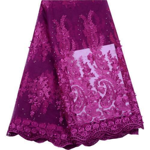 5Yards/Lot Pink Color Net Lace High Quality Nigerian French Beads Lace African Lace Fabric For Party Dress Free Shipping F1492