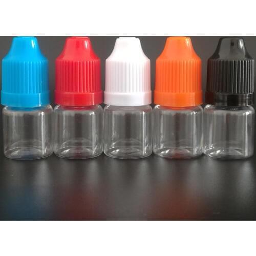 3ml PET Clear E liquid bottles Empty Plastic Dropper bottles with Colorful Caps and Fine tips for E juice Machine Oil 500pcs