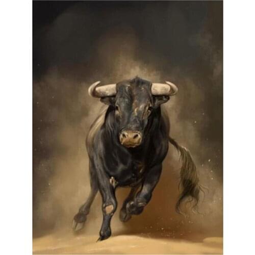 5d diy diamond painting Abstract animal art, running a bull in the sand mosaic diamond crystal painting full square round