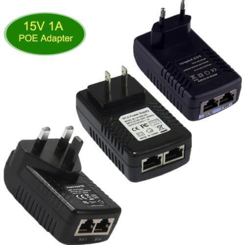 AC/DC 15V 1A POE Injector Ethernet Adapter IP Camera/Phone PoE Switch Power Supply 15W US/EU/UK Plug Universal Adapters Charger