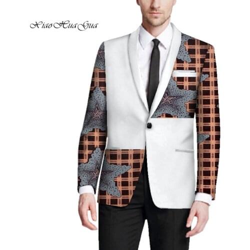 African Men Wedding Party Fancy Blazers Mens Jacket Print Tops Cotton Dashiki African Causal Patchwork Blazer Clothing WYN647
