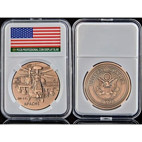 American Army AH-64 Helicopter Token Challenge Coin Brass Collection With PCCB Cover