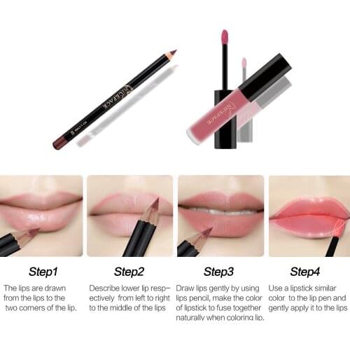 Non-stick Cup Does Not Fade Lip Gloss + Lip Liner Combination Collocation Set Hot Selling Liquid Lipstick