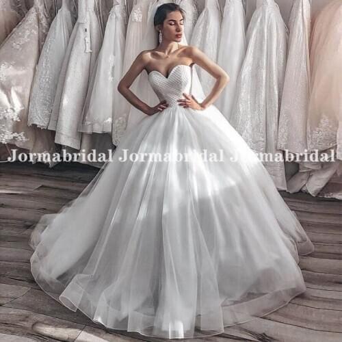 White Lattice Tulle Ball Gowns Wedding Dress Sweetheart Neckline Full Length Princess Bridal Gowns Corset Back Bride Gown 2021
