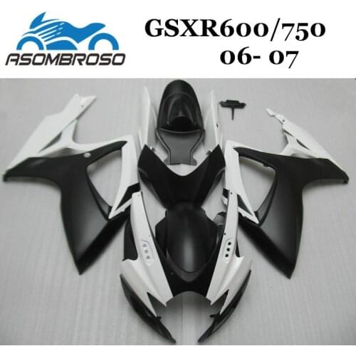 Free custom Fairing for Suzuki 06 07 GSXR600 ABS Injection Fairings kit GSXR750 GSXR 750 2006 2007 white black aftermarket kits