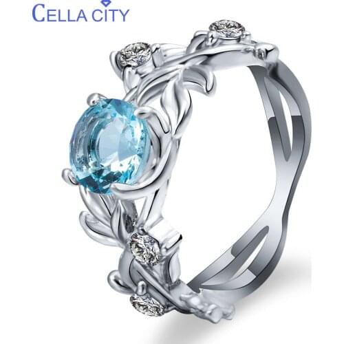 Cellacity Silver 925 Jewelry Gemstones Ring for Women Aquamarine Zircon Hollowed out Flowers Size6,7,8,9,10 Engagement Accessory
