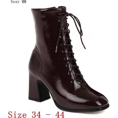 Spring Autumn Women Ankle Boots High Heel Shoes Woman Short Boots Plus Size 34 - 44