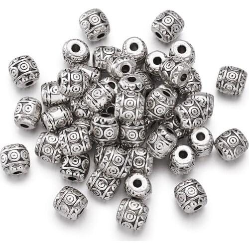 50Pcs Tibetan Style Alloy Barrel Beads Antique Silver Color Metal Loose Beads Spacer For DIY Charms Bracelet Jewelry Making