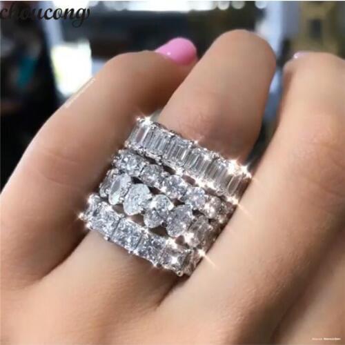 Choucong Elegant Eternity Band Ring 925 sterling Silver AAAAA cz stone Promise Wedding Rings For Women men Party finger Jewelry