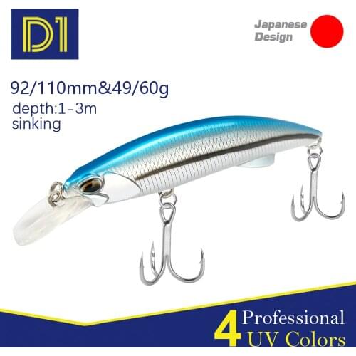 D1 Heavy Minnow Sinking Wobblers Fishing Lures 92mm/110mm High Quality Laser Artificial Hard Bait Tackle 2020 DT5005