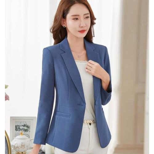 Elegant Plus Size Chic Loose Light Blue Women Blazer Autumn Single Buttons Female Suit Jacket Full Sleeve Outwear Blazer Femme