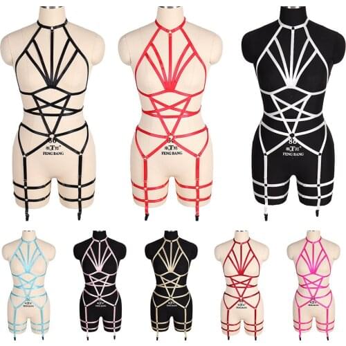 Elastic Goth Dance Party Wear Sexy Lingerie Set Women Adjustable Harness Bra Cage Stocking Suspenders Erotic Lingerie Sword Belt