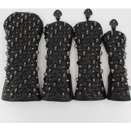 Golf Headcovers Skull Rivets PU Leather Golf Head Covers For Driver Fairway #3 #5 Hybrids Rescue Woods Clubs Golf Wood Cover