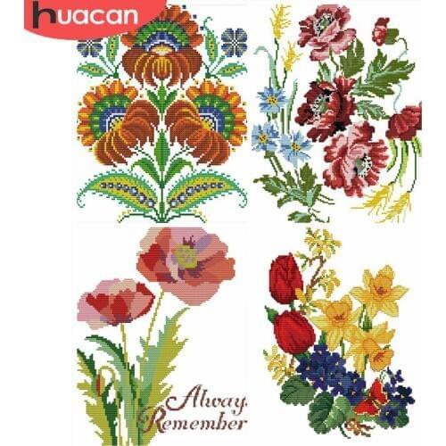 HUACAN DIY Cross Stitch Flowers 11CT 14CT Cotton Thread Embroidery Needlework Kits Cross-Stitch Flower Home Decoration