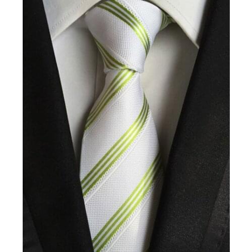 8cm Classic Design Tie High Quality Woven Necktie White with Green Diagonal Stripe