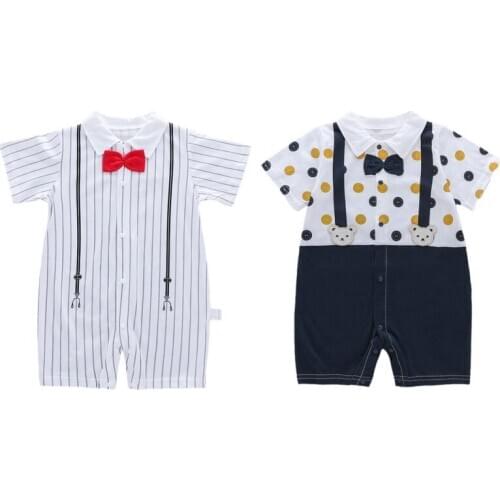 2021 Summer Casual Kids Baby Cotton Rompers Jumpsuit Boys Turn-down Collar Short Sleeve Pattern Print Patchwork Bodysuit
