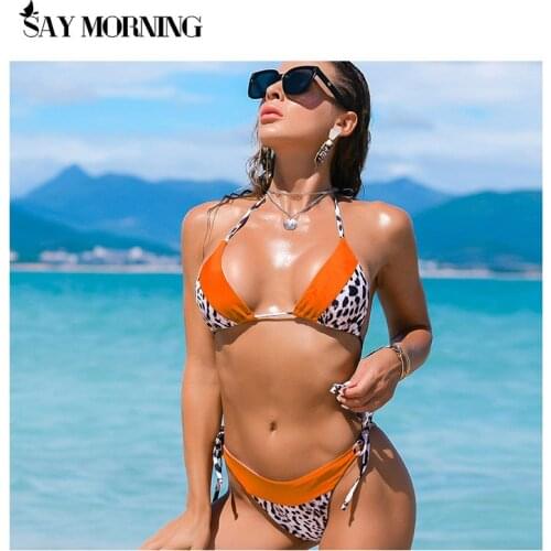SAY MORNING Bikini Set Color Matching Split Leopard Print Strap Sexy Womens Swimsuit New 2021 Swimwear Bathing Suit Beach Wear