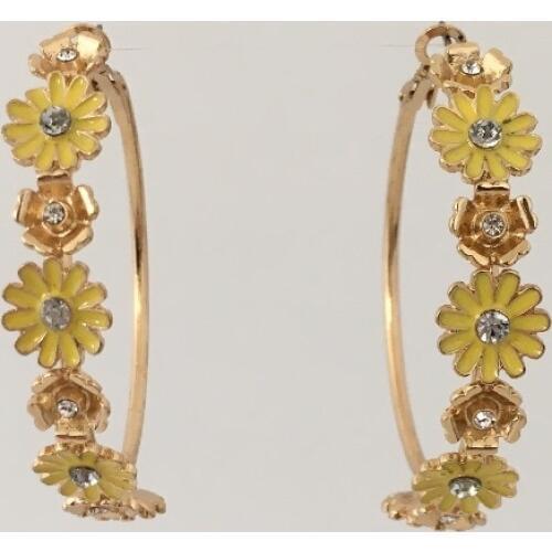 Pretty Gold Color Plating Yellow Flower Daisy Around Hoop Earings For Women Girl Lady Gift Box Packing Jewelry GIFT