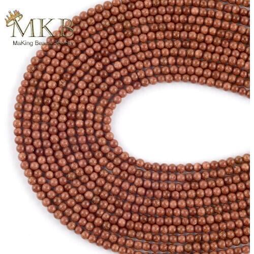 3mm 120pcs Golds Sand Stone Natural Stone Round Beads For Jewelry Making Space Loose Beads Diy Bracelet Jewellery 15” Wolesale