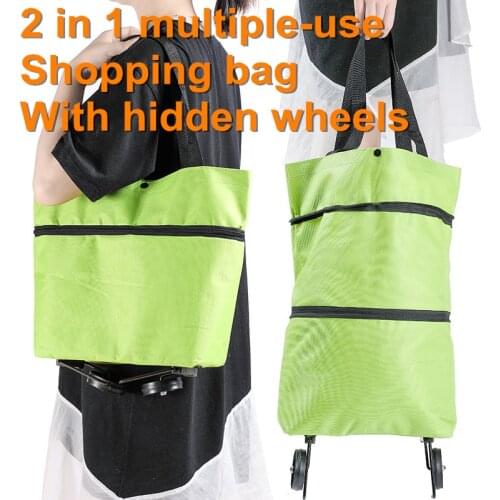 Foldable Best Shopping Carts Bags with Wheels 2-in-1 Reusable Trolley Eco-Friendly for Groceries Folding Portable Carry Bag