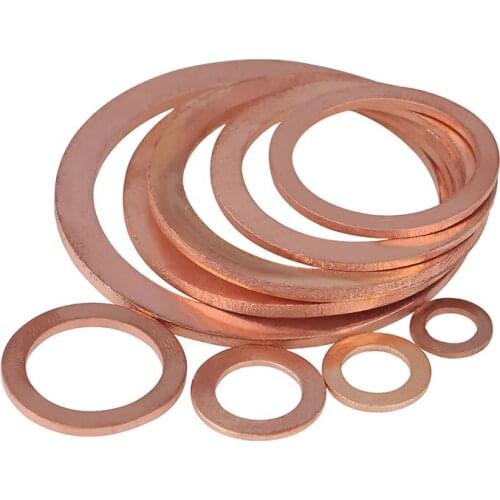 Copper gasket marine sealing washer 1-1.5-2mm thick flat gasket inner diameter m5-m6-m8-m10 to M20 50PCS
