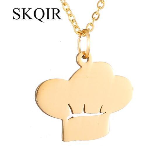Cute Chef Hat Pendant Stainless Steel Chain Cook Cap Dangle Statement Necklace Hombre Jewelry Making Berloque Gift Unique Choker