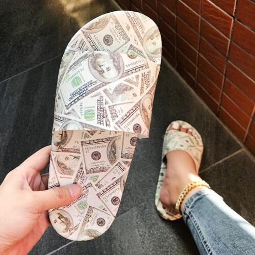 Fashion New Women Men Slippers Summer Beach Flip Flops Flat Slides Money Usd Dollar Design Luxury Ladies Slides Wholesale
