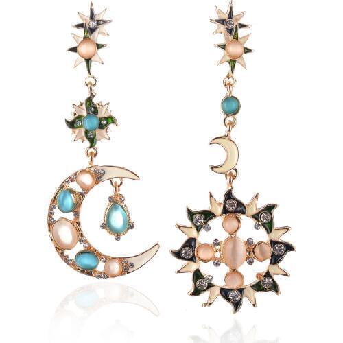 Fashion Jewelry Retro Earrings Sun God Moon Asymmetric Earrings Combination Crystal Long Earrings Womens Elegant Earrings