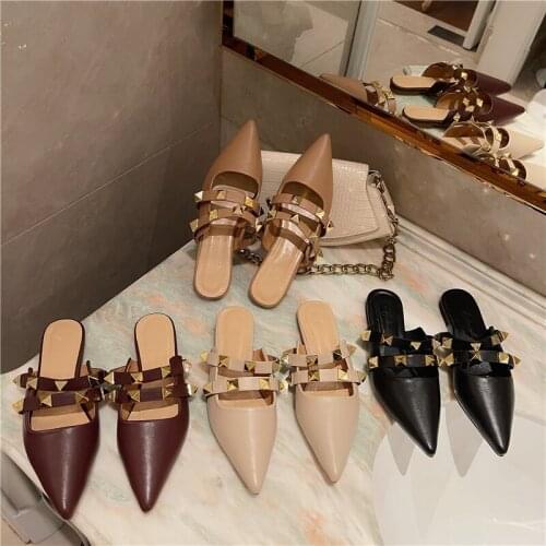 2021 Women Mules Sexy Pointed-Toe Elegant flat shoes Ladies Slippers Slip on Leisure Design Ladies Office Shoes summer shoes