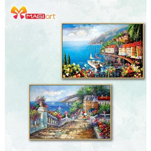 Cross stitch kits Embroidery needlework sets 11CT water soluble canvas patterns 14CT Seaside scenery Seaside corridor-NCMS087