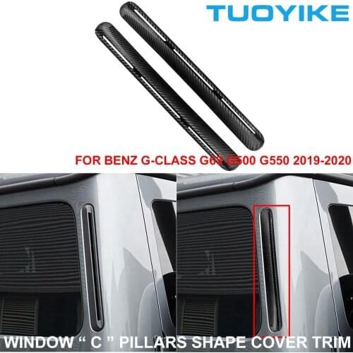 2PCS Real Carbon Fiber Window C Pillars Shape Cover Trim Sticker For Mercedes BENZ Brabus G-Class W464 G63 G500 G550 2019-2020