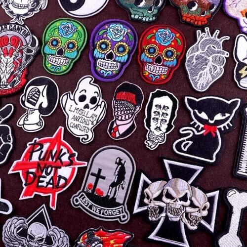 Punk/Skull Patch With Mountain Embroidery Patch Iron on Patches For Clothing Patches On Clothes Sticker Stripe Jacket Jean Badge