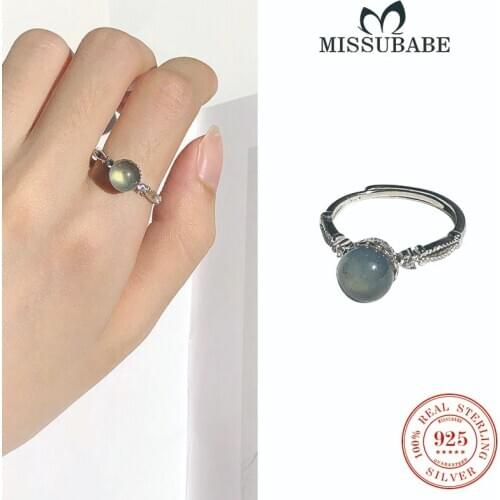 Real Sterling Silver 925 Ring Moonstone Ball Exquisite Ajustable Open Ring On Finger Retro Elegant New Fashion Jewelry For Women