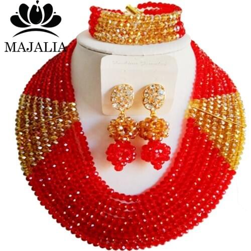 Bride Dress Female Necklace Earring Set Exquisite Simple Red Crystal Jewelry Nigeria Wedding Dress Accessories SJ-66