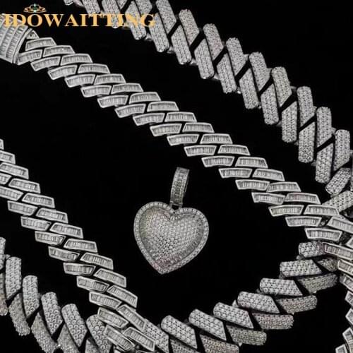Iced Out Bling Baguette Cubic Zirconia CZ Heavy Chunky Cuban Rapper Necklace Hiphop Gold Silver Color 19mm Width Choker Jewelry