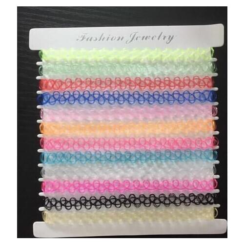 12 pcs pack Fashion Collares Stretch Tattoo Choker Necklaces Women Girls Punk Retro Gothic Elastic Pendants Necklace party gift