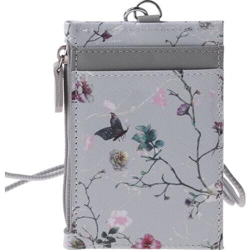 Portable Leather Card Credit Wallet Badge Holder Coin Pocket Purse with Lanyard Y3NE