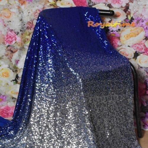 Royaltime Gradient Royal Blue-Silver Sequin Fabric Stretch Spandex Embroidered Mesh African Lace Sequin Fabric for Dress DIY