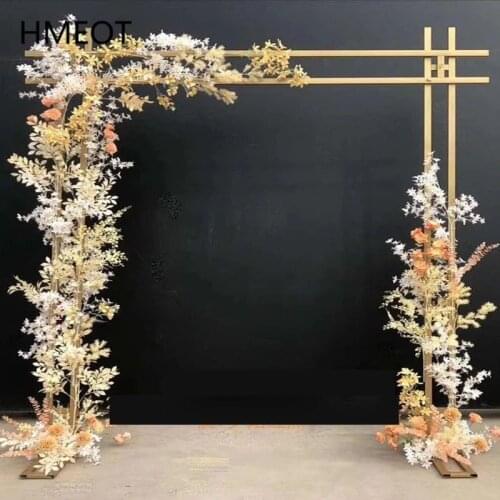Wrought Iron Wedding Props Double Pole Square Arch Artificial Flower Stand Outdoor Square Door Shelf Party Backdrop Frame Decor
