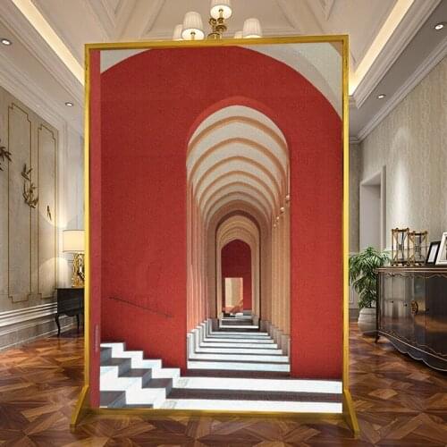 European style light luxury art screen partition living room entrance metal mobile screen space industrial style