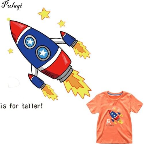 Pulaqi Heat Transfers Patches For Clothing Rocket Badge Iron On Patch For Apparel Bags DIY Accessories Clothes Baby Sticker B