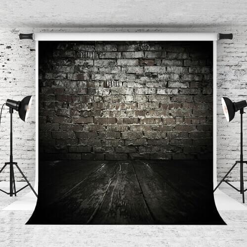 VinylBDS Black Brick Wall Photography Backdrops Wood Flooring Backgrounds For Photo Studio Cotton Washable Backdrop NTZC-024